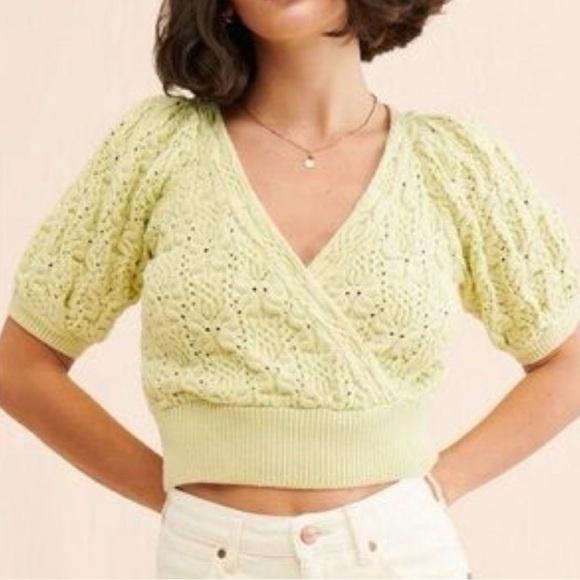 Astr Tops - Astr the label elowen lime green knit wrapped cropped sweater M